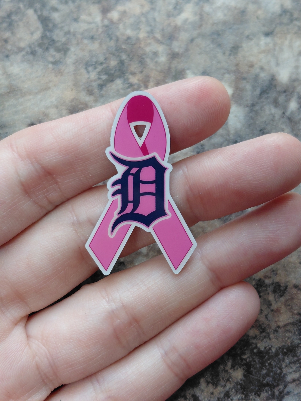 Detroit Tigers Pink Breast Cancer Awareness Ribbon Vintage Pin Brooch